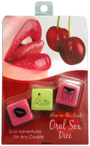 "Glowing Oral Sex Dice packaging by Kheper Games with playful icons and seductive design for couples' fun."