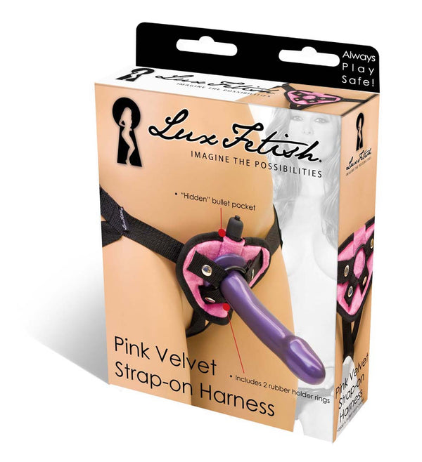 Electric / Hustler Lingerie Lux Fetish Pink Velvet Knit Strap-On Harness at $18.99