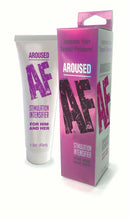 Aroused AF Stimulation Cream tube and box for him and her, enhancing sexual pleasure in a 1.5oz size.