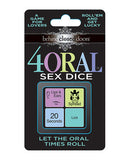 "Behind Closed Doors 4 Oral Sex Dice packaging by Little Genie Productions for a playful and exciting couples game."