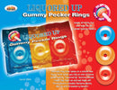 Liquored Up Gummy Pecker Rings packaging showcasing three flavors: Bahama Mama, Mai Tai, Strawberry Daiquiri, perfect for playful intimacy.