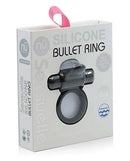 Sensuelle Silicone Bullet Ring Navy Black in packaging by Novel Creations, body-safe silicone, waterproof, and USB rechargeable.