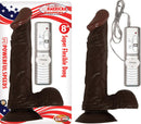 Afro American Whopper with Balls Vibrating 8-Inch Brown Dong with suction cup base and remote control for powerful speeds and flexible pleasure.