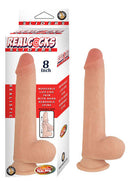 Realcocks Sliders 8-Inch Flesh Beige Dildo with lifelike skin and bendable spine in packaging.