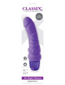 Classix Mr Right Vibrator Purple in packaging by Pipedreams, featuring curved design and multi-speed vibrations