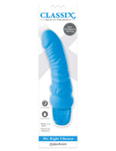 Classix Mr. Right Vibrator Blue packaging with curved shaft and multi-speed vibrations by Pipedreams