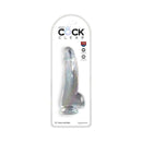 King Cock Clear 7.5-inch dildo with balls in packaging by Pipedream Products, lifelike translucent design for enhanced pleasure.