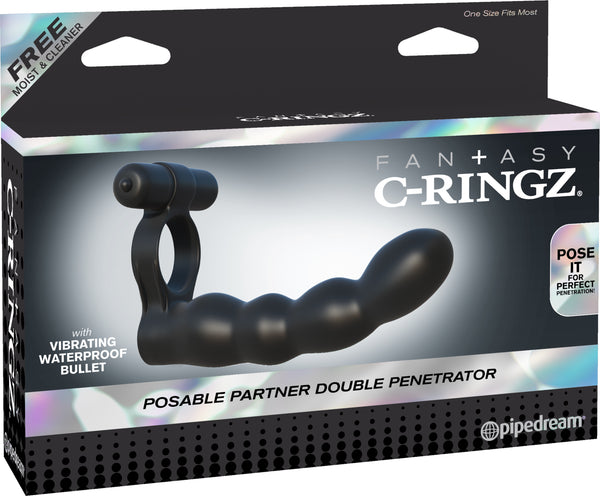 Pipedream Products Fantasy C-Ringz Posable Partner Double Penetrator Black at $34.99