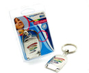 Gaysentials Mirror Key Chain Squiggle in packaging and displayed, featuring rainbow design and durable hardware for Pride celebration.