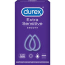 Durex Extra Sensitive Smooth Latex Condoms package containing 12 ultra-fine, lubricated condoms for enhanced intimacy.
