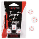 Tempt and Tease Dice Game package by California Exotic Novelties featuring dice with playful activities and durations for couples.