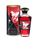 Shunga Erotic Art Blazing Cherry Aphrodisiac Warming Massage Oil packaging and bottle, 3.5oz, designed for intimate pleasure.