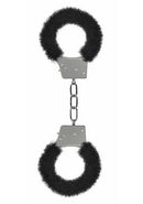 Ouch Beginners Handcuffs Furry Black with soft fur cuffs and metallic chain for playful restraint and light bondage.