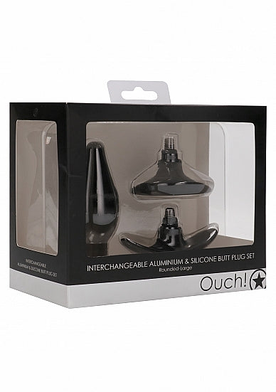 SHOTS AMERICA Ouch Interchangeable Butt Plug Set Rounded Large Black at $27.99