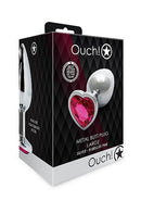 Ouch! Heart Gem Butt Plug Large Silver *Rubellite Pink