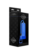 Blue Pumped Comfort Beginner Penis Pump packaging by Shots Toys for enhanced erection control and performance.