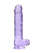 Realrock 10-inch realistic dildo with balls in purple clear, lifelike adult toy with suction base from Shots America
