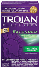 Trojan Pleasures Extended Condoms 12 Pack with Climax Control Lubricant for longer lasting pleasure and contraception plus STI protection