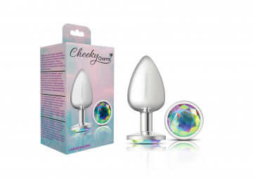 Cheeky Charms Round Clear Iridescent Large Silver Butt Plug