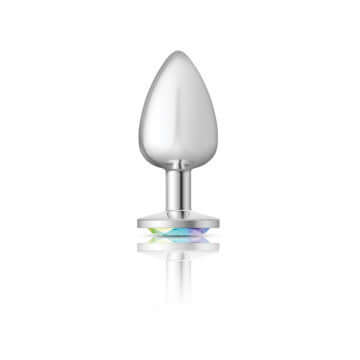 Cheeky Charms Round Clear Iridescent Large Silver Butt Plug