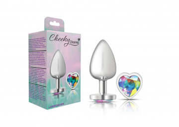 Cheeky Charms Heart Clear Iridescent Large Silver Butt Plug