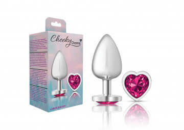 Cheeky Charms Heart Bright Pink Large Silver Butt Plug