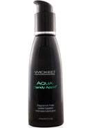 Wicked Aqua Candy Apple Lube 4 Oz bottle, vegan and hypoallergenic water-based lubricant, enhances intimate moments and oral pleasure.