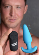 XR Brands Bang! 21X Vibrating Silicone Butt Plug with Remote Control Blue at $41.99