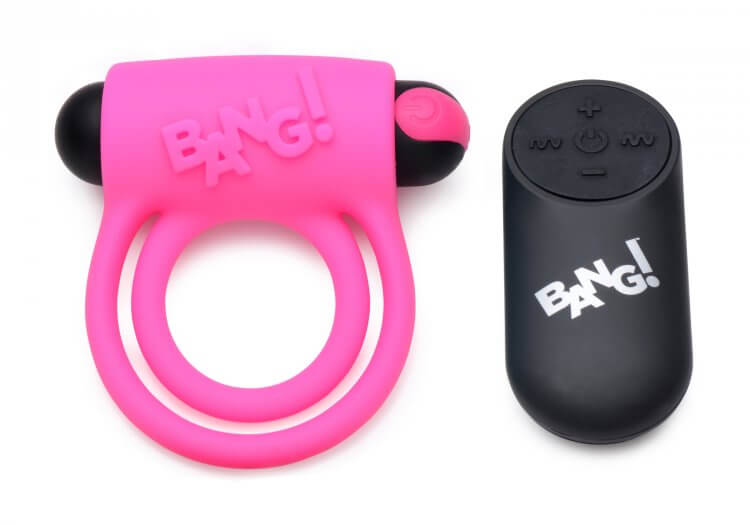 XR Brands Bang! Silicone Cock Ring and Bullet with Remote Control Pink at $29.99