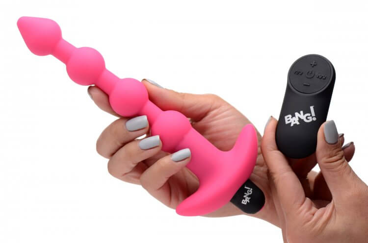 XR Brands Bang! Vibrating Silicone Anal Beads and Remote Control Pink at $29.99