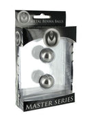Master Series Stainless Steel Venus Ben Wa Balls packaging showcasing pleasure-enhancing metal massage spheres.
