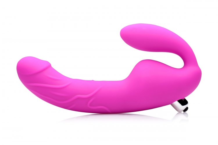 XR Brands Royal Rider Vibrating Silicone Strapless Strap On Dildo Purple at $69.99