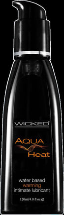 Wicked Aqua Heat Water Based Lubricant 4 Oz bottle with pump for warming intimate moments.