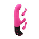 Adrien Lastic Butch Cassidy pink silicone rabbit vibrator with two attachments for customized stimulation experiences.