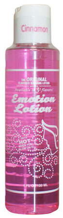 Emotion Lotion Cinnamon Warming Edible Massage Lotion 100ml bottle, perfect for enhancing romantic moments with a spicy twist.