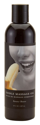 Edible Massage Oil Banana Flavor 8 Oz by Earthly Body in a bottle with banana design, perfect for intimate massages.