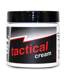 Gun Oil Tactical Cream 6oz jar, water-based masturbation cream with sleek design and bold "tactical cream" label.