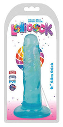Lollicock 6 Inches Slim Stick Berry Ice Blue Dildo in packaging with colorful design and body-safe material.