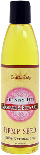 Earthly Body Skinny Dip Massage Oil 8 oz - Natural Hemp Seed & Vitamin E Blend for Skin Rejuvenation