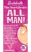 Bachelorette party favors travel size John blow up doll packaging with heartthrob design and 26-inch height description