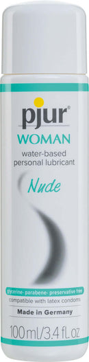 Pjur Woman Nude Water-Based Lubricant 100 ml bottle - skin-friendly, premium, and neutral formula, ideal for sensitive female skin.
