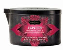 Kama Sutra Strawberry Dreams Massage Candle 6oz black container with red and pink accents