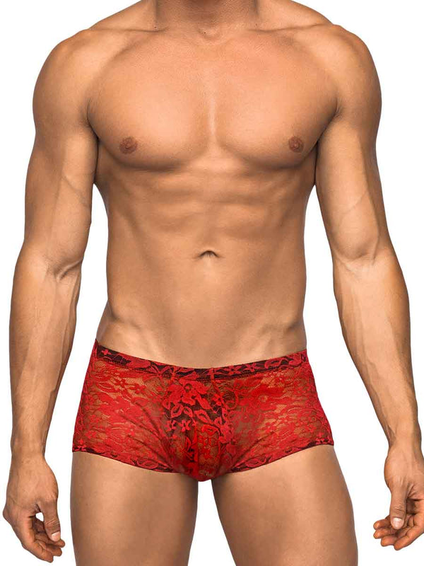 Male Power Lingerie MINI SHORT STRETCH LACE LARGE RED at $10.99