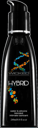 Wicked Hybrid Lube 8 oz bottle, water and silicone blend for enhanced pleasure, intimate lubricant with silky texture.