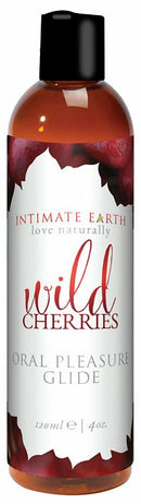Intimate Earth Glide Wild Cherries 4oz bottle, sweet fruity oral lubricant for intimate moments.