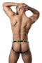 Man wearing HAZY DAYZ Pot Leaf Jockstrap, featuring bold pot leaf print, back view showcasing minimal coverage and stylish design.
