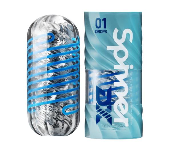 Tenga Spinner DX 01 Drops Stroker product packaging and stroker design with dynamic sensations.