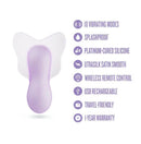 Play With Me Flutter Love Clitoral Vibrator Purple features 10 vibrating modes, splashproof design, and USB rechargeable capabilities.
