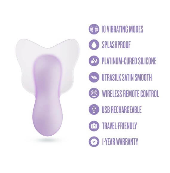 Play With Me Flutter Love Clitoral Vibrator Purple features 10 vibrating modes, splashproof design, and USB rechargeable capabilities.
