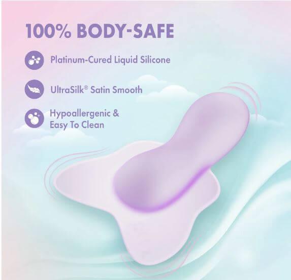 Play With Me Flutter Love Clitoral Vibrator Purple with 100% body-safe materials and UltraSilk smooth finish.